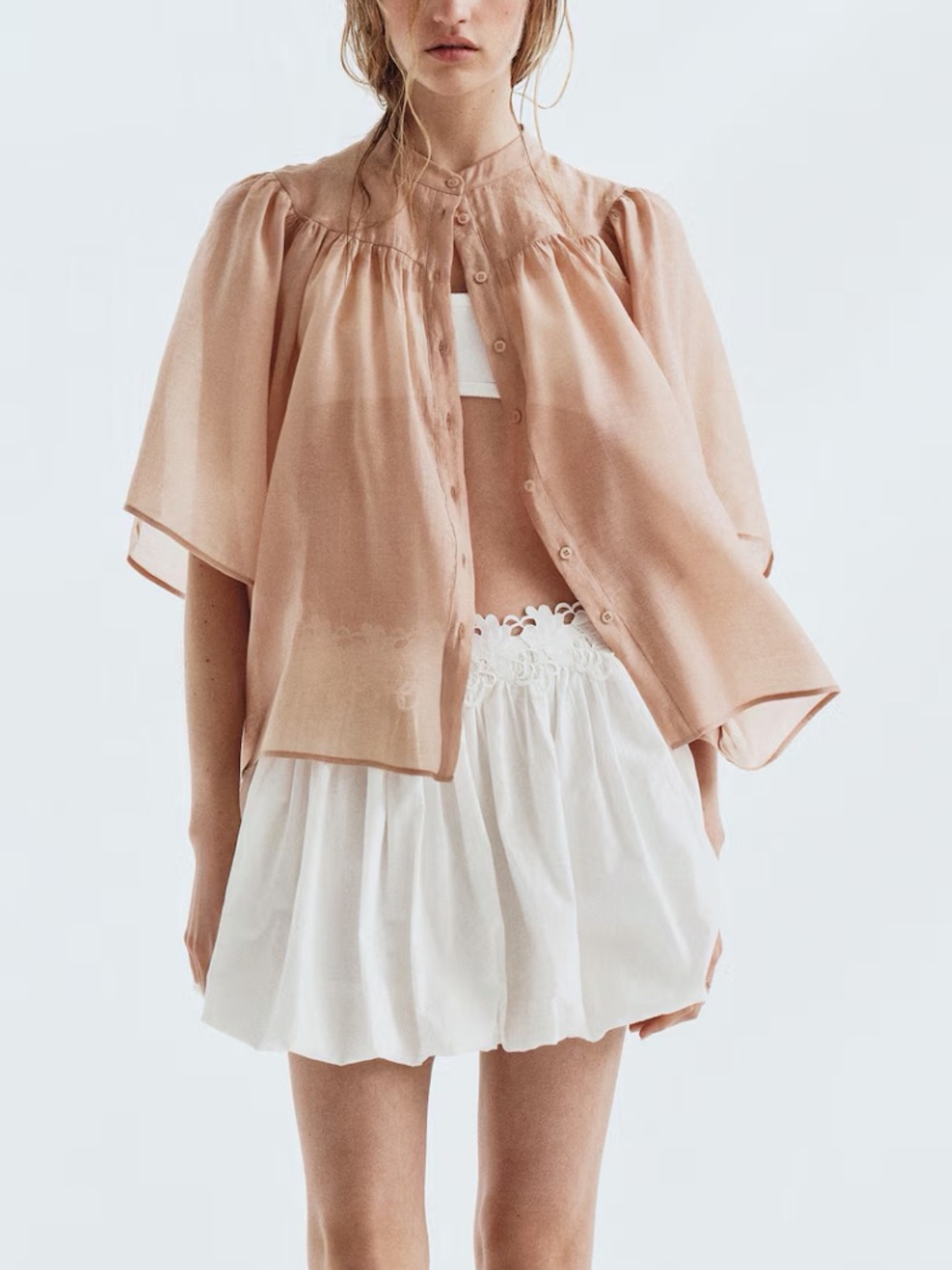 H&M NWT dusty pink button flutter sleeve flowy button top shirt